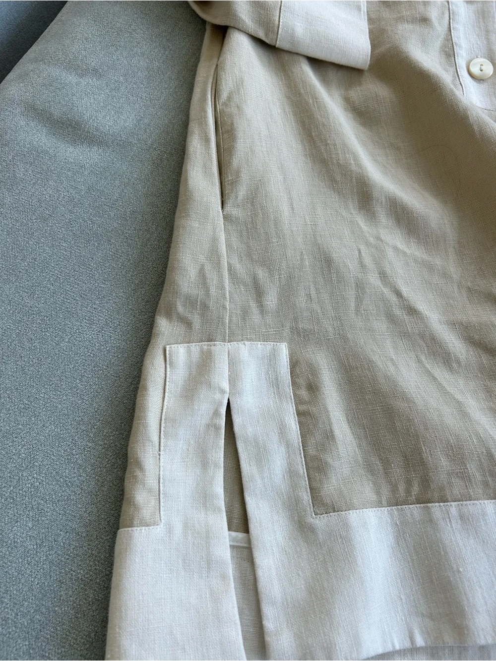 Tuckernuck Collier 100% Linen Colorblock Tunic Dress Champagne XXS